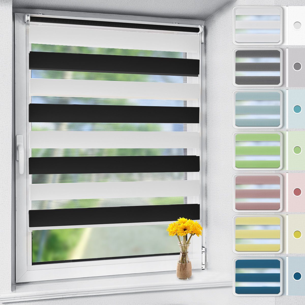 Doppelrollo rollos für Fenster ohne Bohren 130cm, OUBO, Lichtschutz, freihängend, mit Klemmträger, Klemmfix, livhtdurchlässig und verdunkelnd