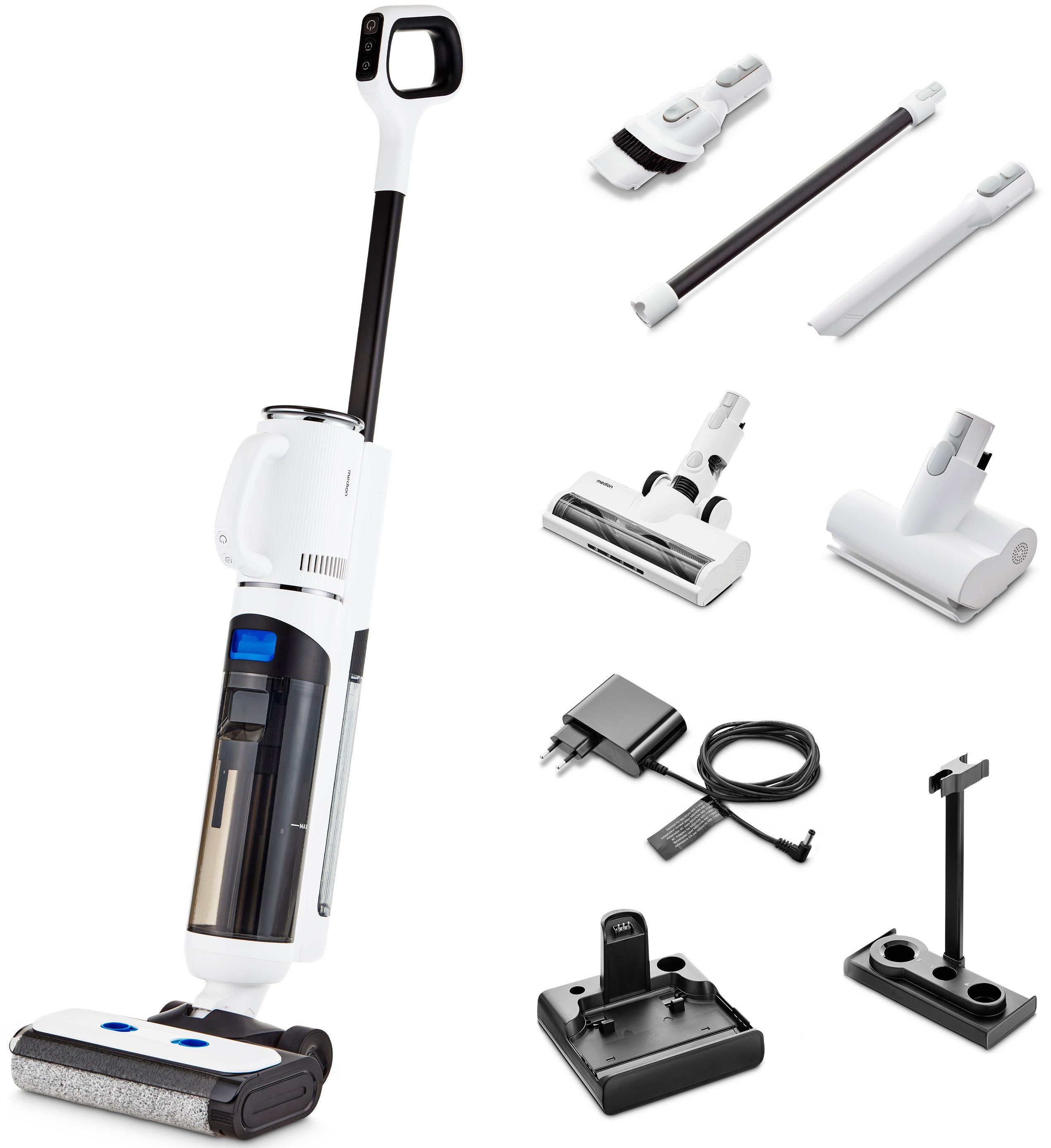 Medion® Nass-Trocken-Sauger H30 (MD 11935), Frisch- und Schmutzwassertank, integriertes Zubehör, 200 W, beutellos, Selbstreinigungs- und Trocknungsfunktion, 45min Laufzeit, LED-Display