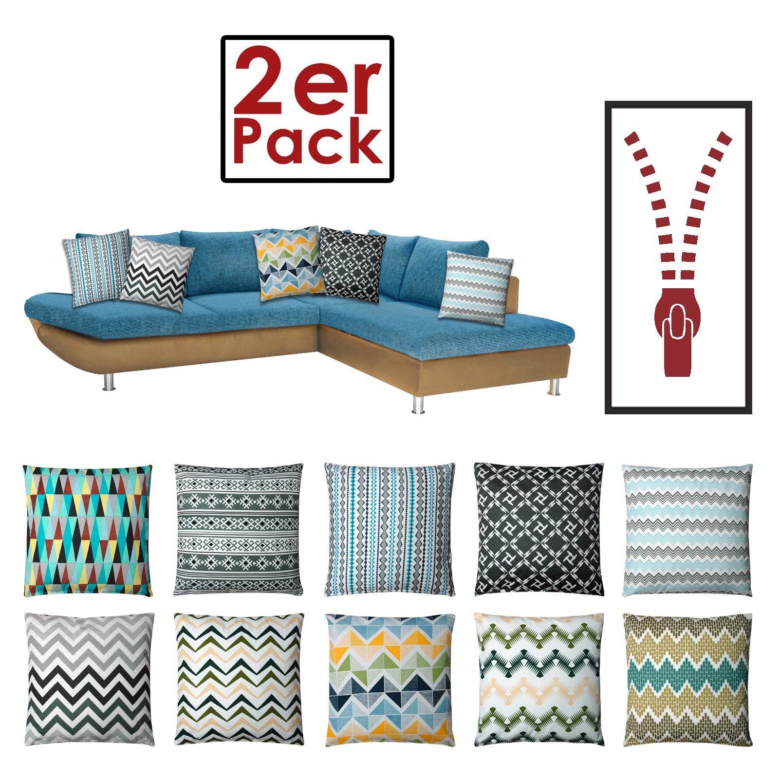 Bilderrahmen Neumann Dekokissen 2er Set Dekokissen, Sofakissen 45x45cm, 100% Baumwolle, mit Füllung