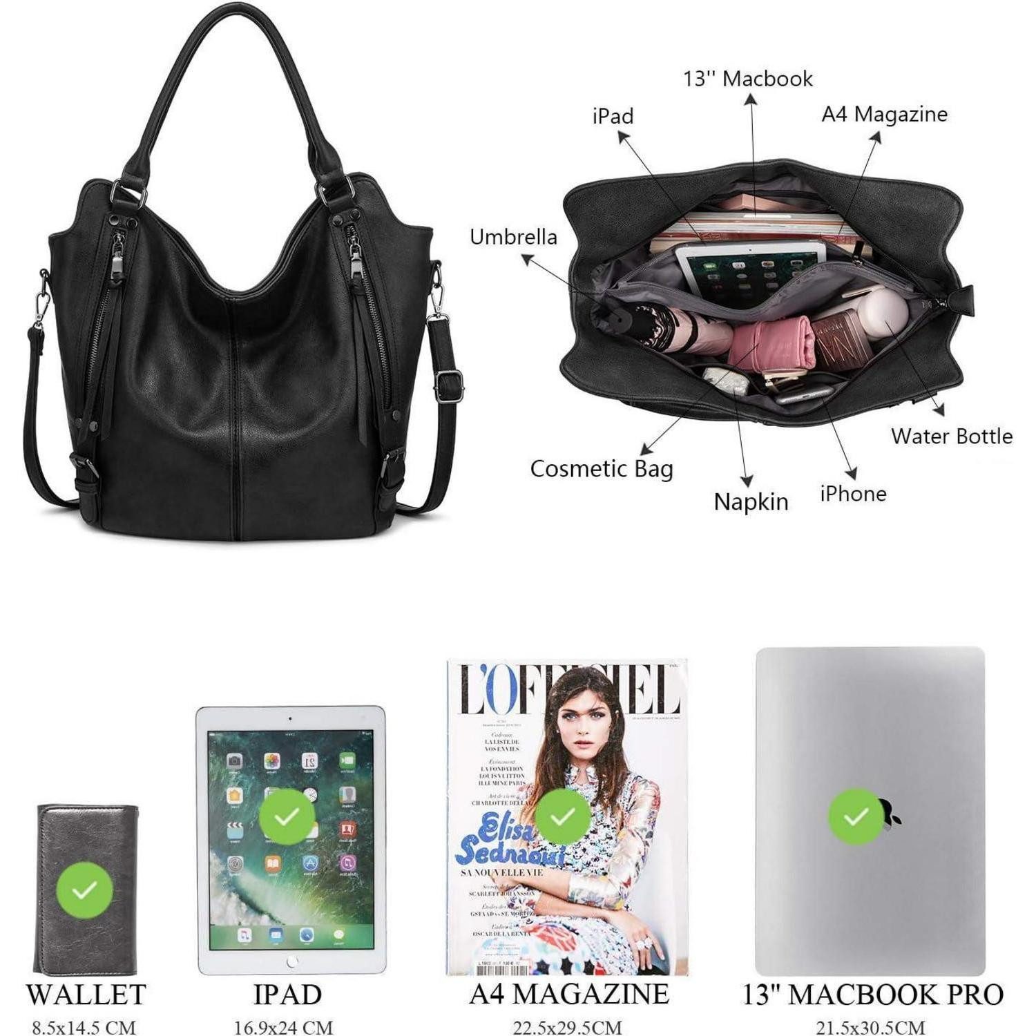 LuxusKollektion Shopper Große Shopper Damen Handtasche Kunstleder Umhängetasche Set Schwarz – Bild 4 von 5