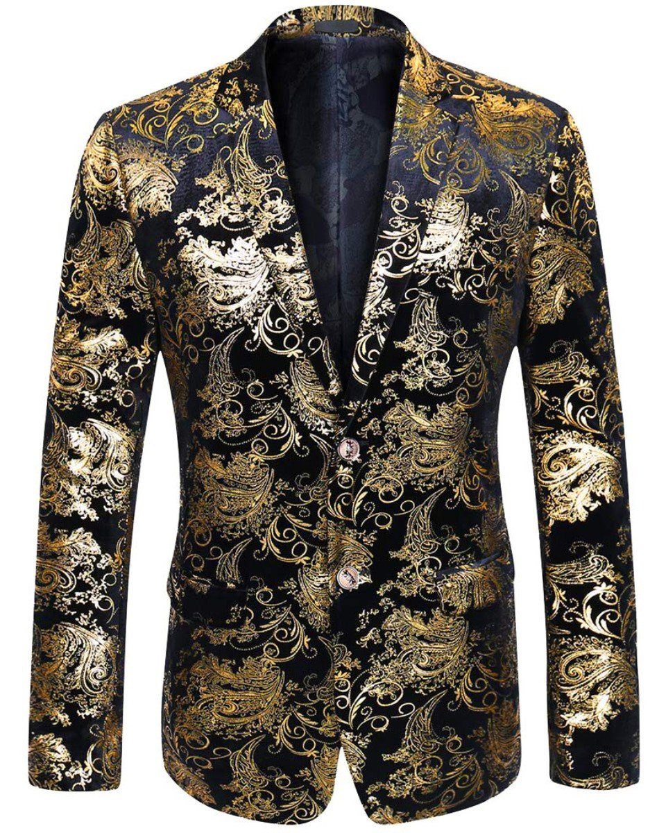 für Herren THJ Allthemen Golden Pailletten Party Blazer Sakko Knöpfe 2