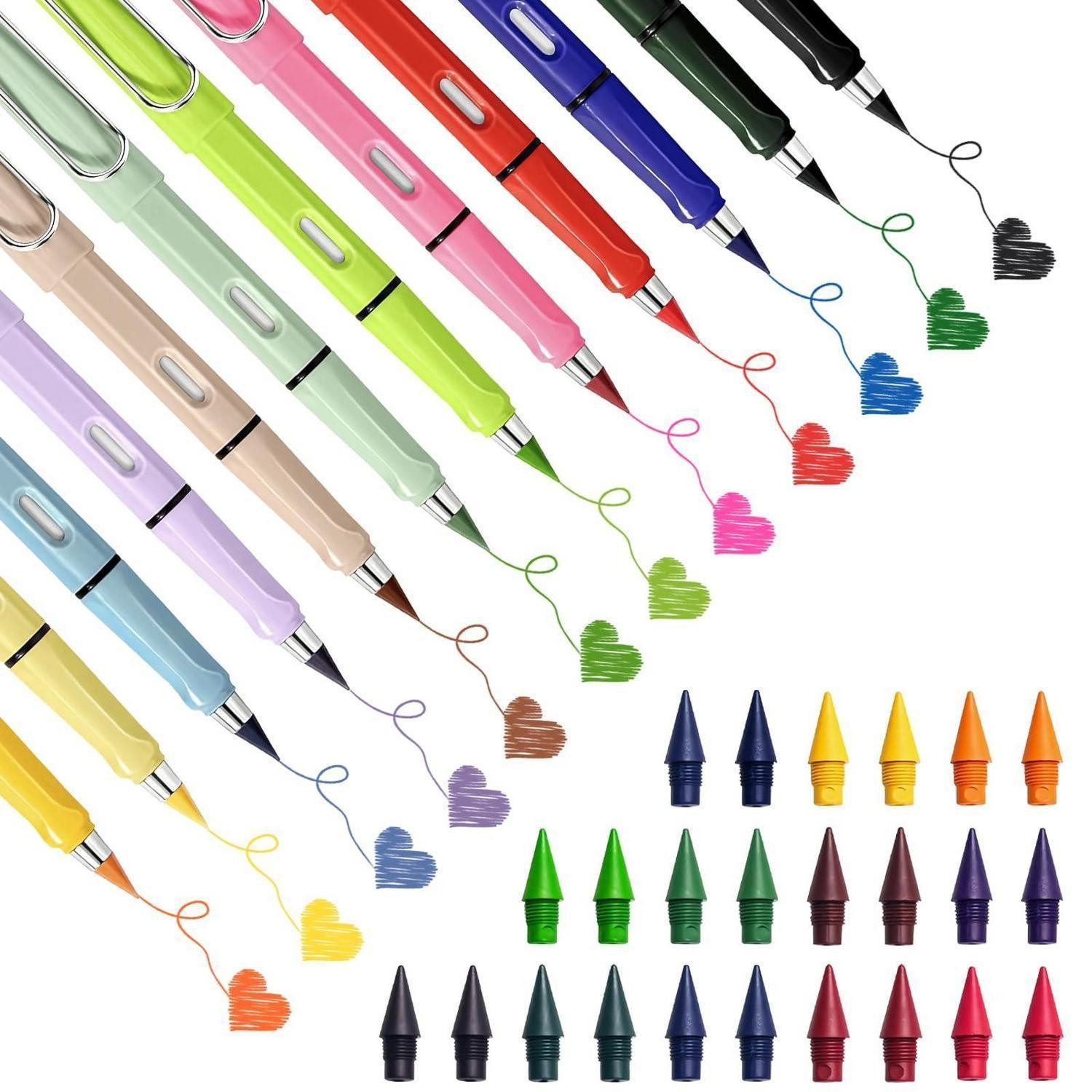 LuxusKollektion Bleistift Tintenloser Bleistift Set mit 12 Stk. + 24 Köpfe