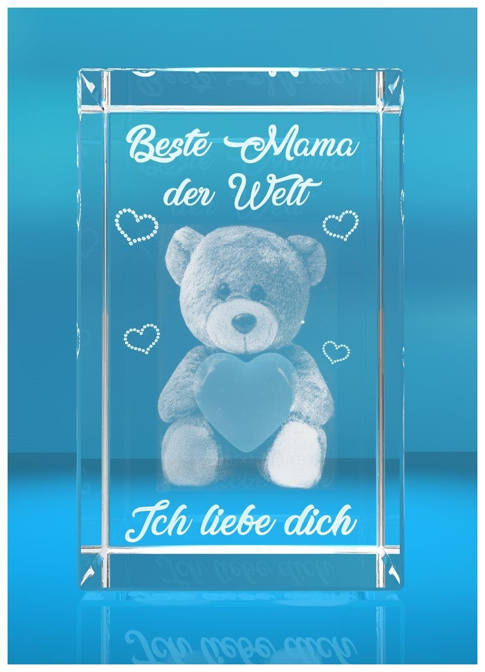 Familienbetrieb Glas Dekofigur Germany, I Beste Ich Mama Geschenkbox, I Hochwertige Gesc, der Teddy I dich I Made 3D liebe Kristall VIP-LASER Welt in