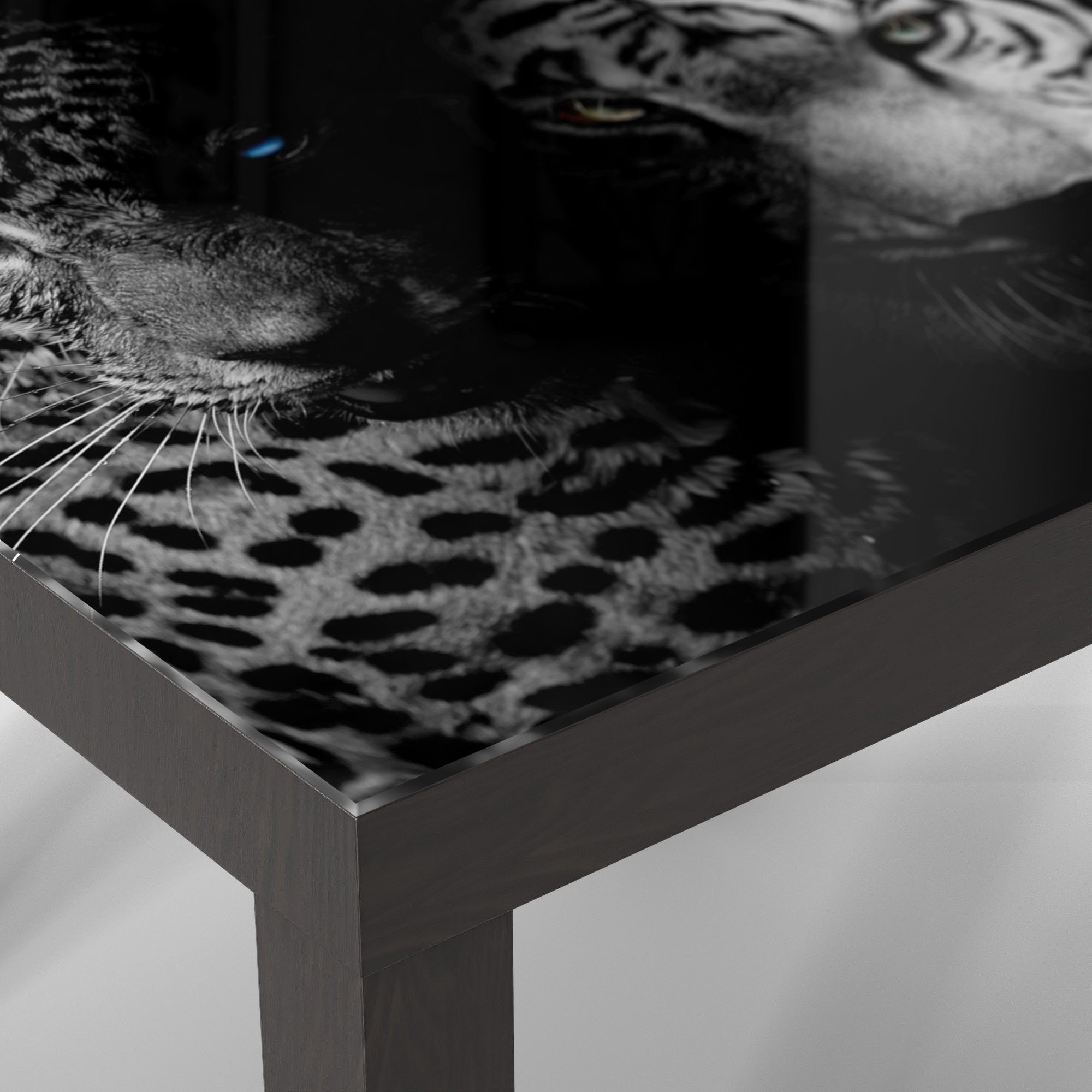 DEQORI und Couchtisch 'Leopard Glas Schwarz Tiger', modern Glastisch Beistelltisch