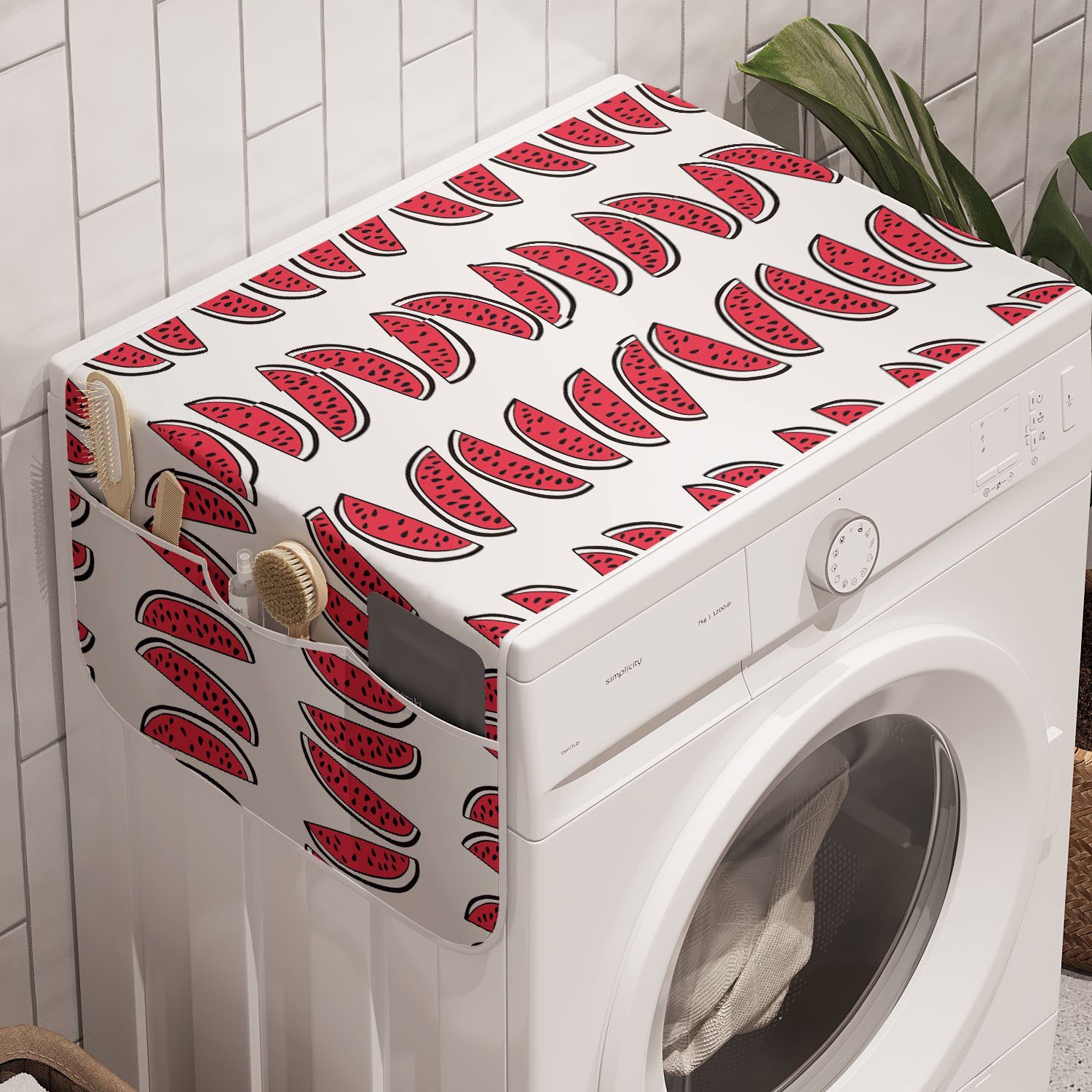 Anti-Rutsch-Stoffabdeckung und Badorganizer Abakuhaus Trockner, saftige Waschmaschine Theme für Schmackhafte Frucht Wassermelone