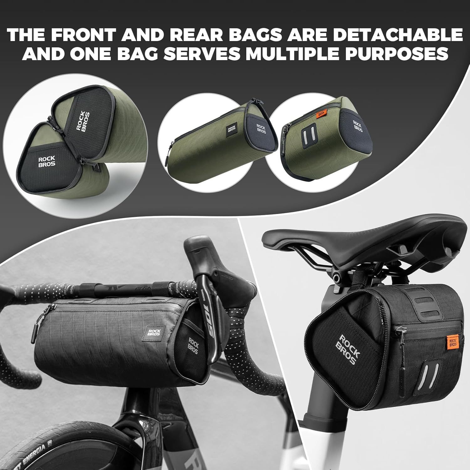 ROCKBROS Rahmentasche 4-in-1 abnehmbare Fahrradtasche wasserabweisend für MTB & Alltag