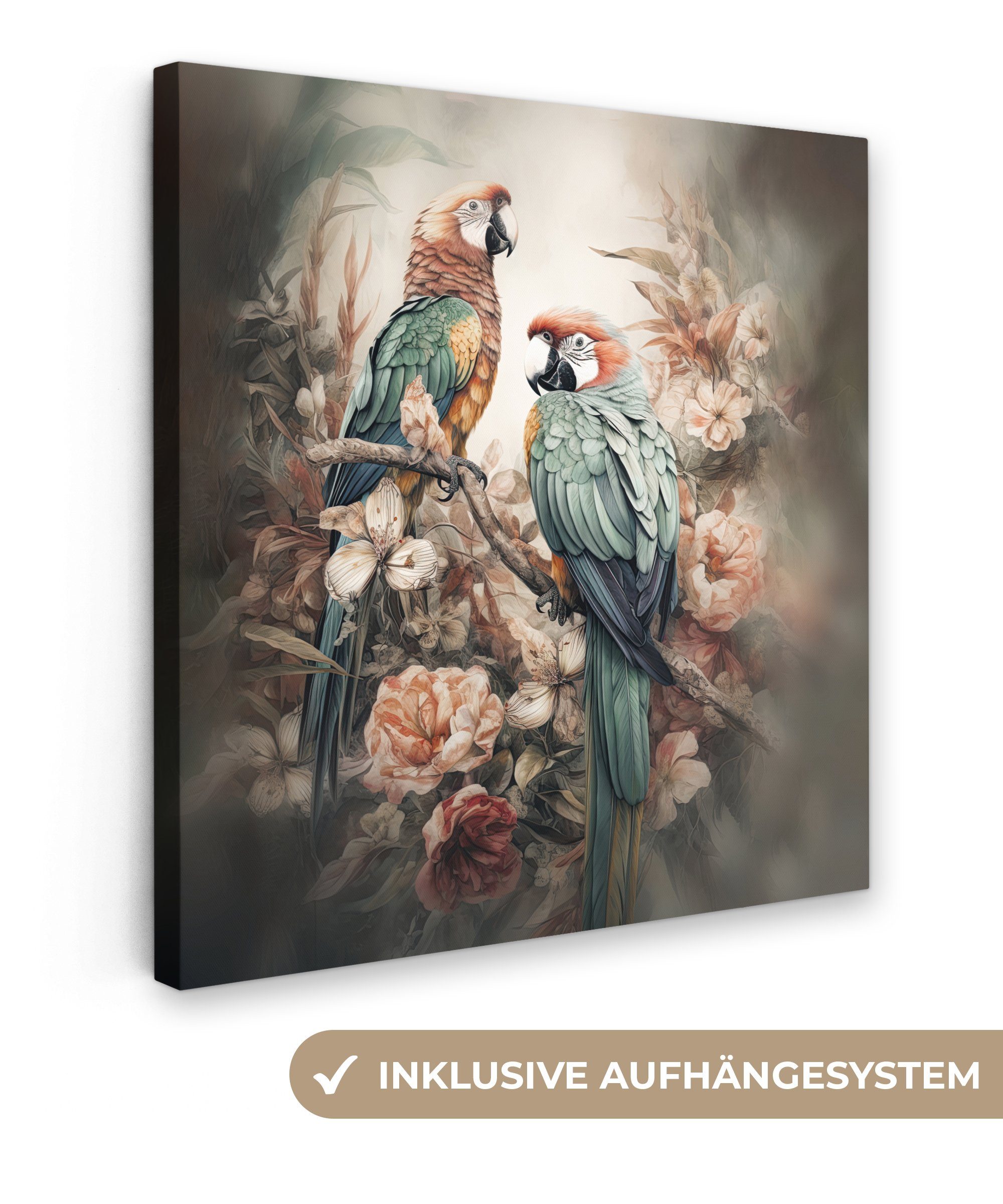OneMillionCanvasses® Leinwandbild Papageien - Vögel - Natur - Blumen, Fotod günstig online kaufen