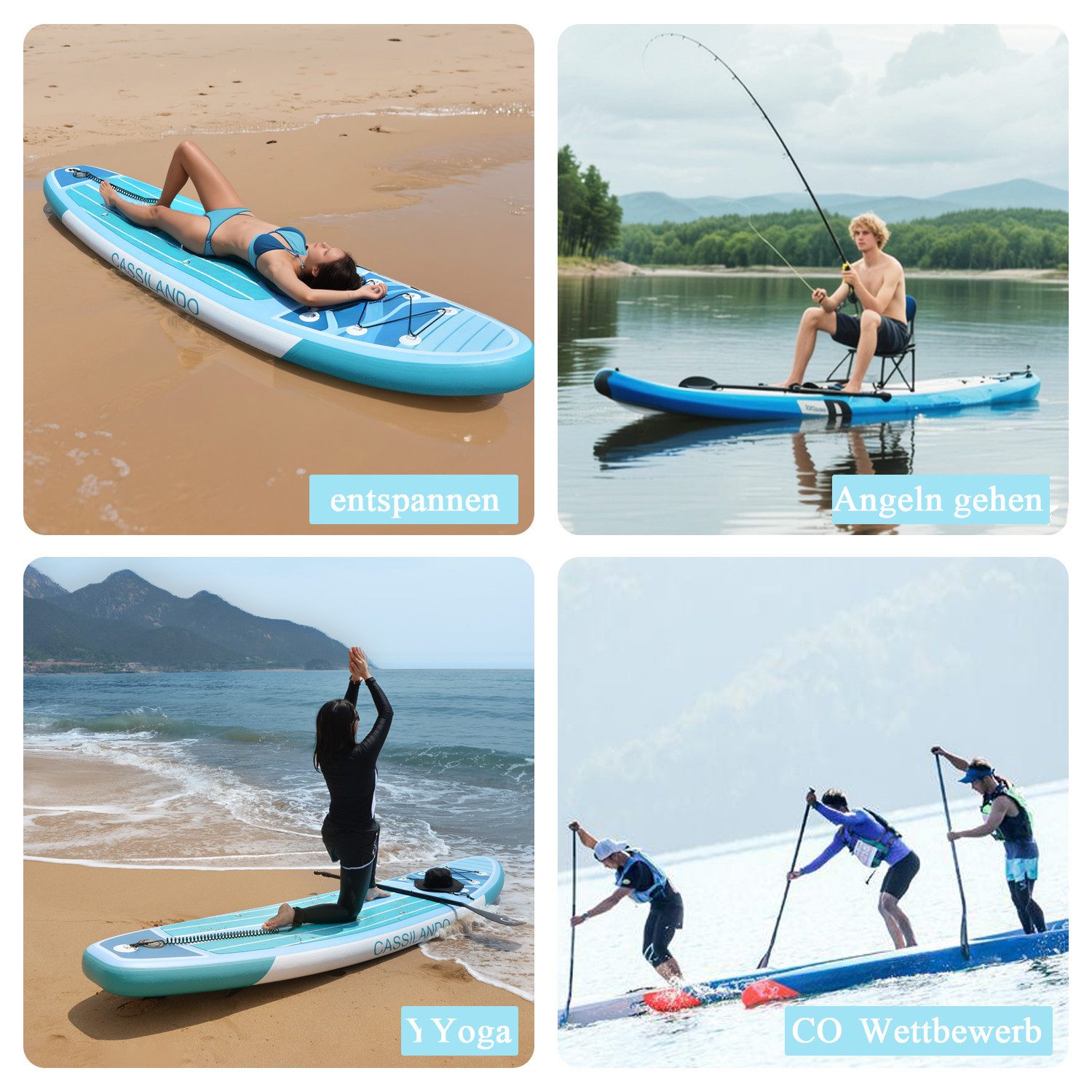 CASSILANDO SUP-Board Aufblasbares SUP-Board 335 x 84 cm mit 220 kg Belastbarkeit, (Set, Hand pumpe, Verstellbares Paddel, Sicherheitsgurt, Reparatursatz, Rucksa – Bild 5 von 5