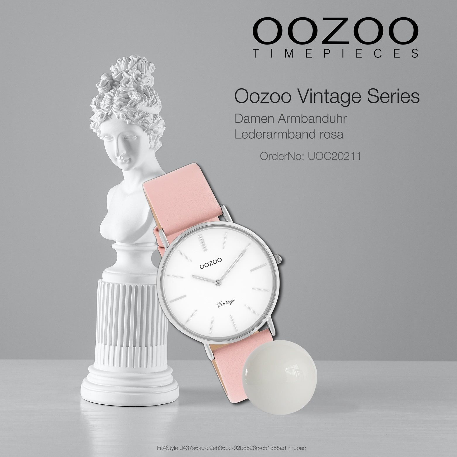 36mm) Fashion-Style rosa mittel Armbanduhr Lederarmband, rund, Quarzuhr OOZOO Damenuhr Analog, Oozoo Damen (ca.