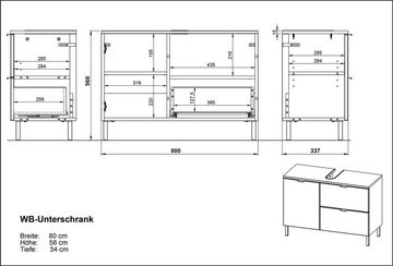 möbelando Waschbeckenunterschrank 415 (BxHxT: 80x56x34 cm) in hellbraun, weiss mit einer Schublade und einer Tür