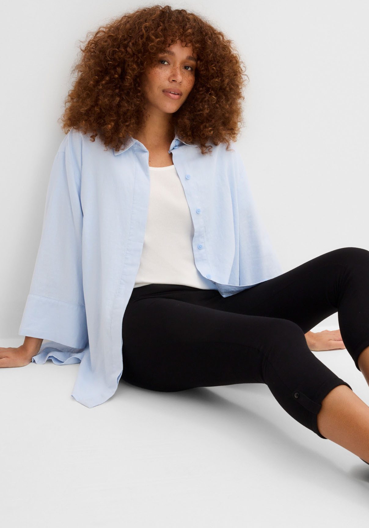 bonprix Caprileggings aus Baumwolle mit Elasthan, Skinny Fit, mit gekrempeltem Saum