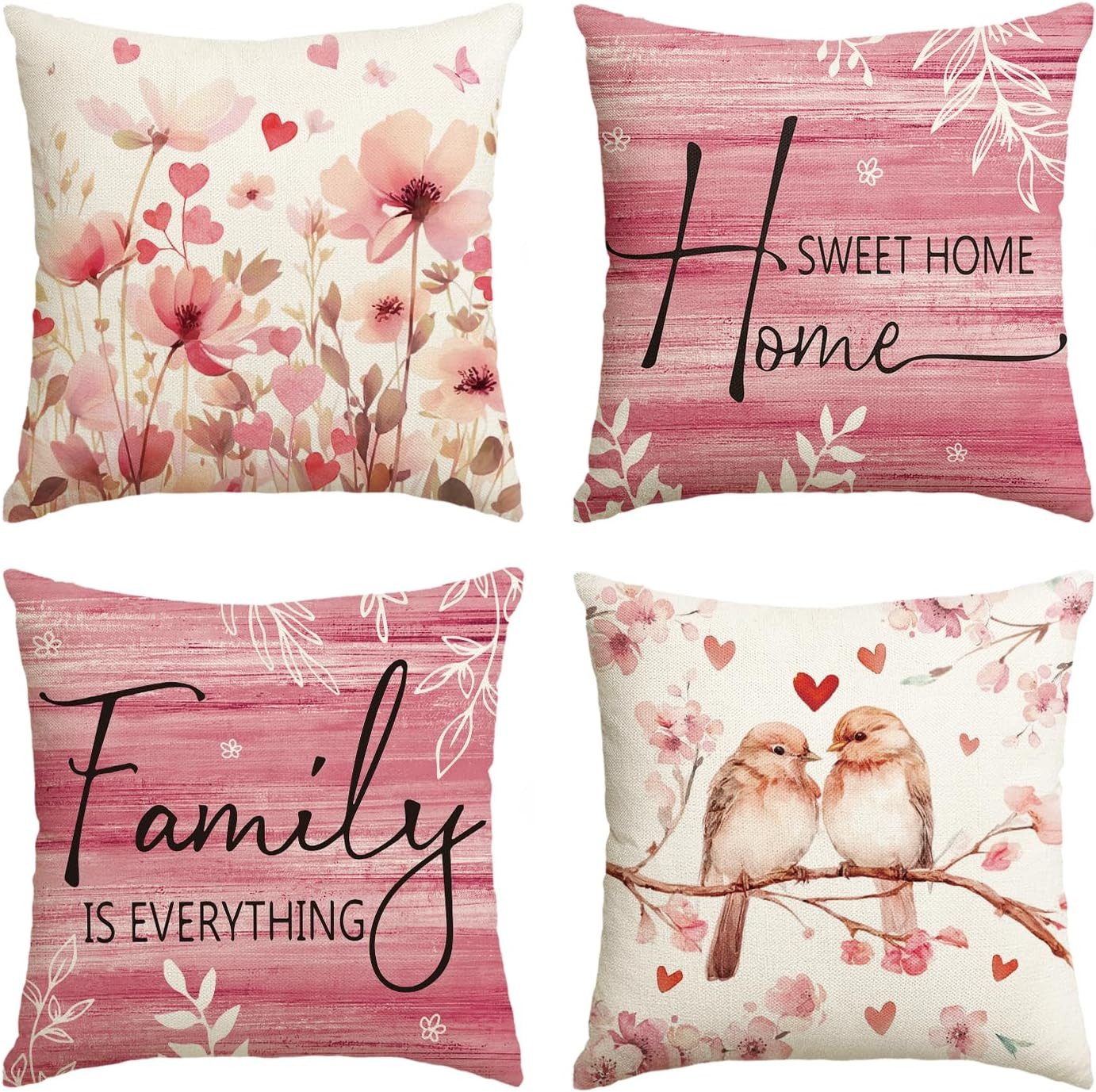 Agger Kissenbezüge 4er-Set dekorative Kissenbezüge mit Blumen- und Vogelmotiv, (4 Stück), 45*45CM, geeignet für Wohnzimmer, Sofa und Stühle