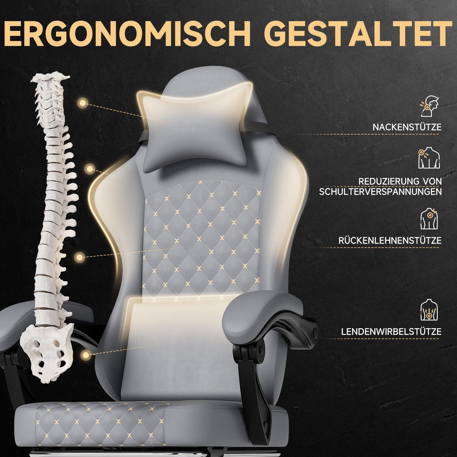 BlingBin Gaming-Stuhl Massage Gaming Sessel mit Fußstütze, PC Stuhl Gamer Stuhl Bürostuhl (1er Set, 1 St), Ergonomisches Design, verstellbare Armlehnen und Rückenlehne