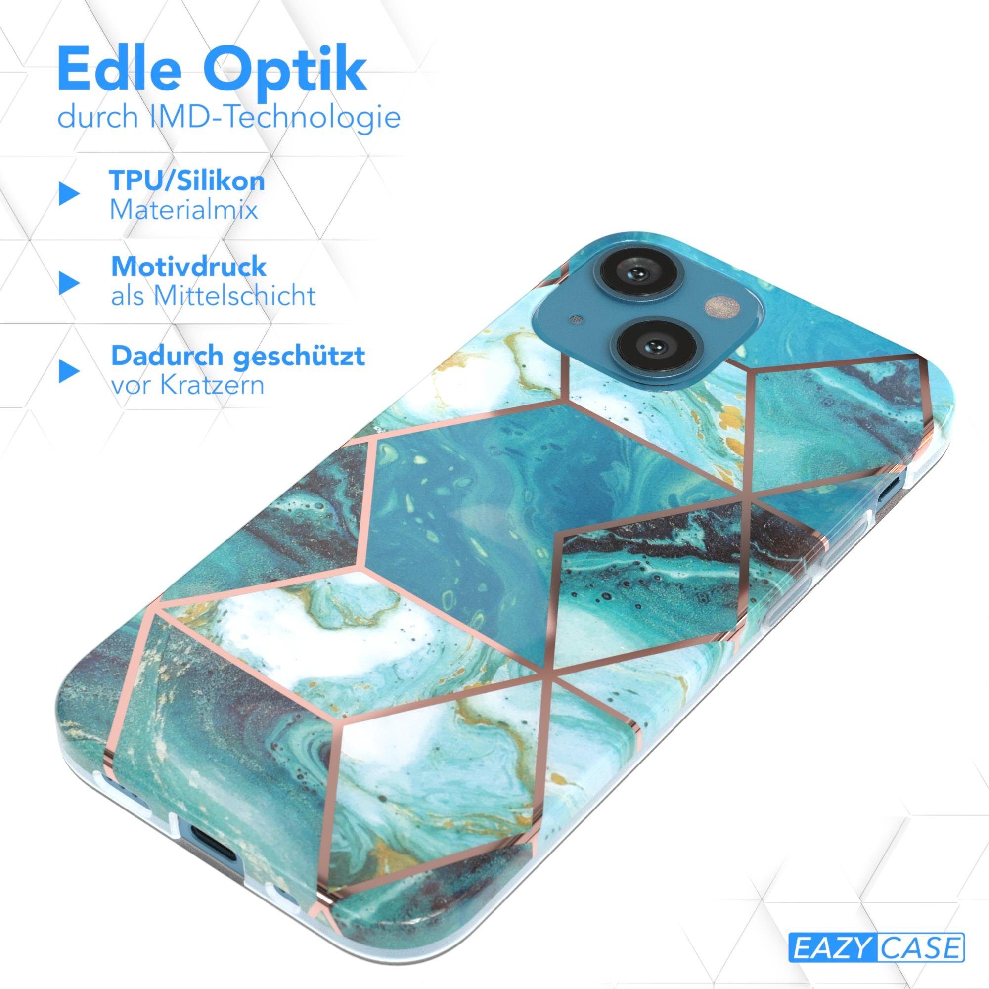 EAZY CASE Handyhülle IMD Motiv Cover für Apple iPhone 13 Mini 5,4 Zoll, Etui Silikonhülle Dünn Design Ultra Case kratzfest Marmor Blau Grün