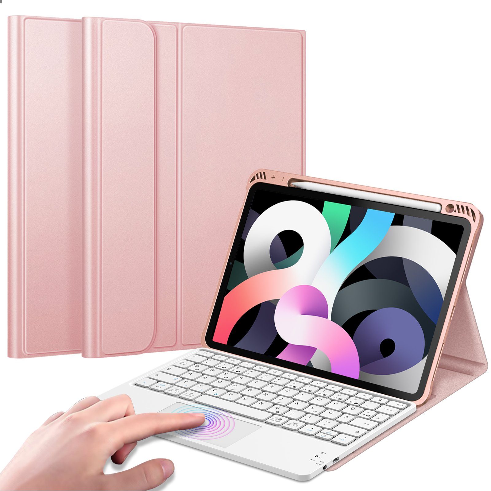 Fintie Tablet-Hülle Tastatur für iPad Air 11'' M3 2025/M2 2024, iPad Air 5 2022/Air 4 2020 10.9 Zoll, mit Stifthalter, Magnetische Abnehmbare Deutsche Tastatur mit Touchpad