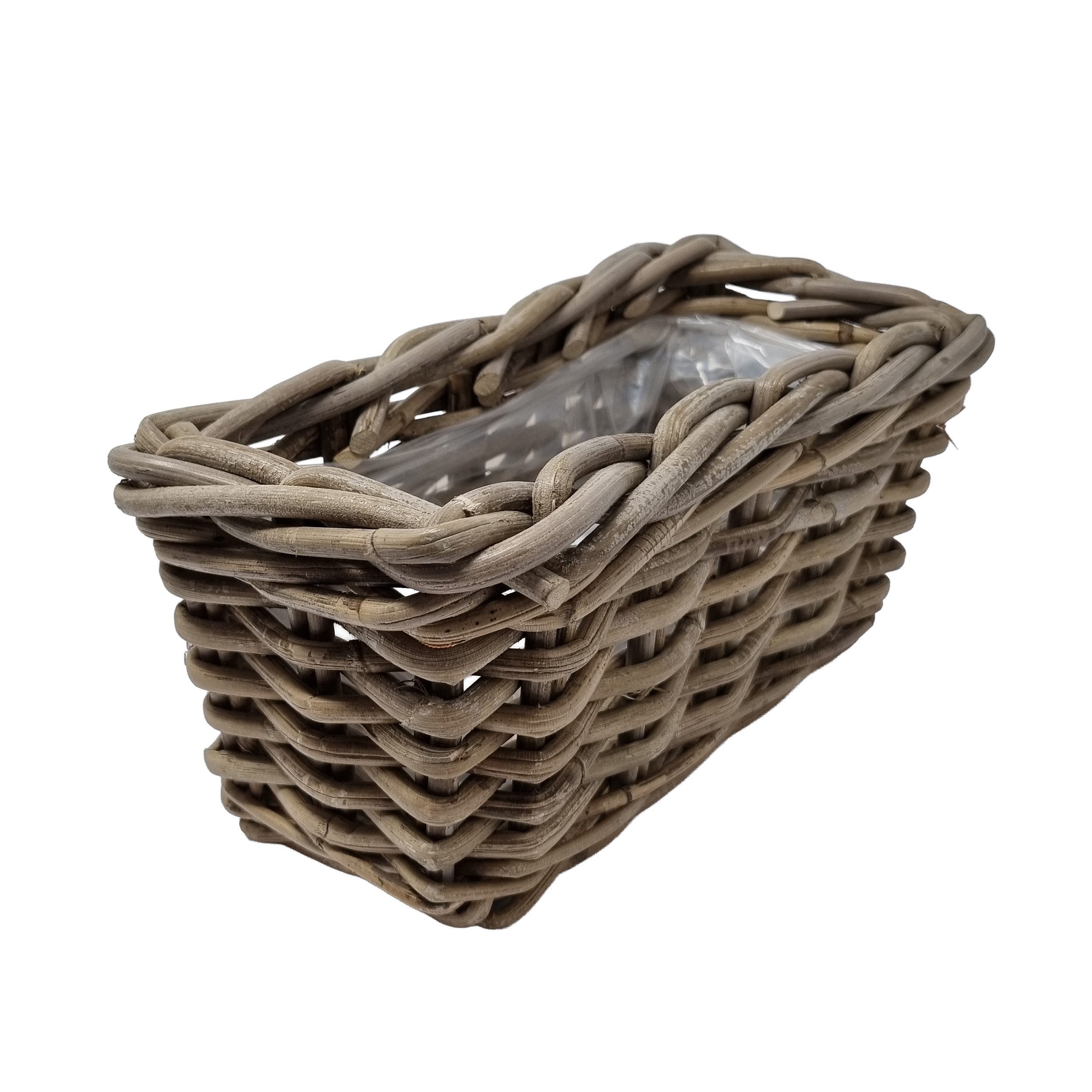 Pflanzkübel Pflanzkasten Rattan Grau 30x15x15 cm – Rechteckiger Korb