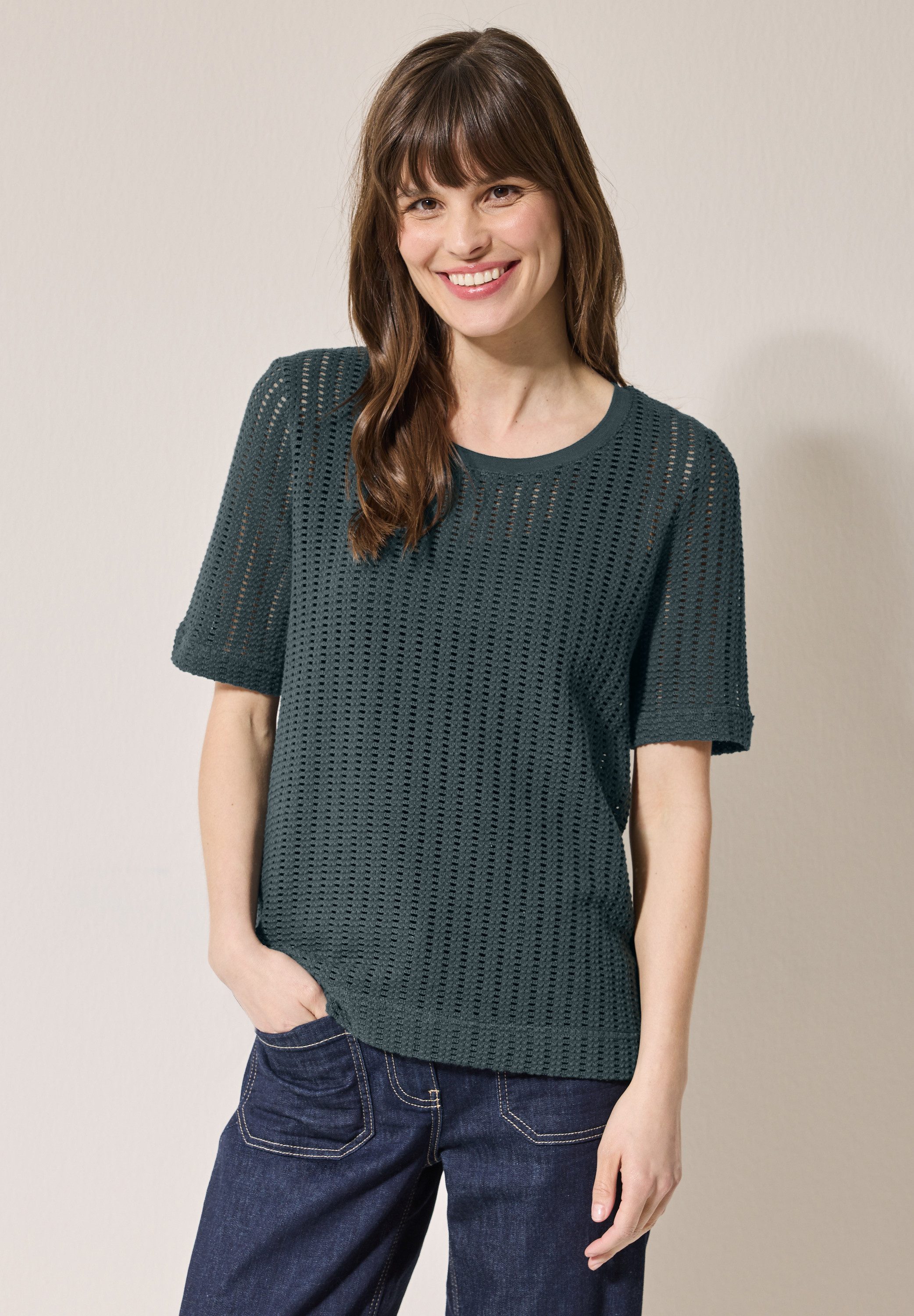 CECIL T-Shirt mit Strickstruktur und Lochmuster günstig online kaufen