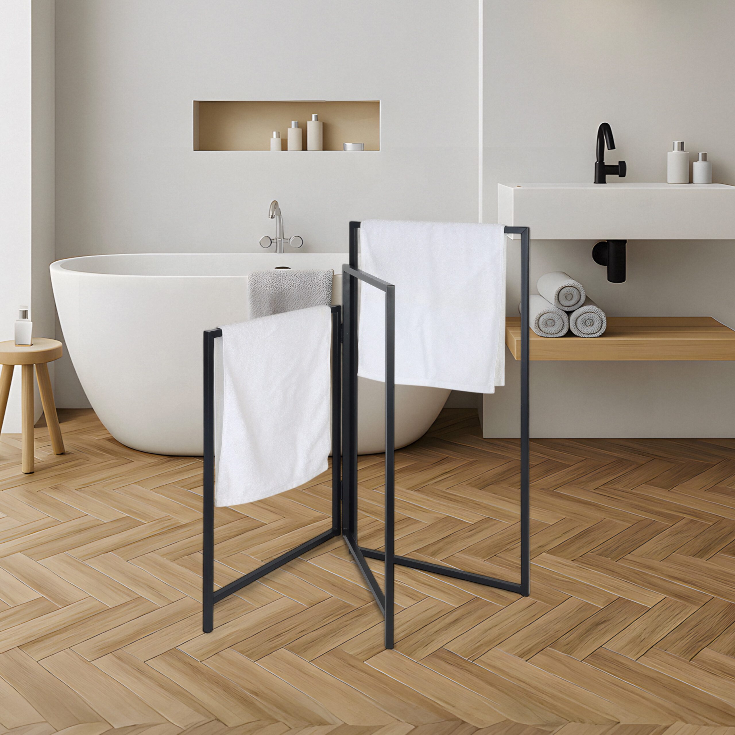 relaxdays Handtuchständer Faltbarer Handtuchhalter 3 Stangen, schwarz günstig online kaufen