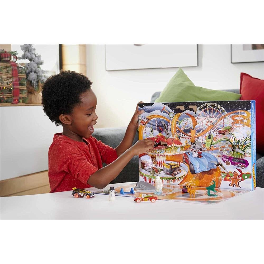 Kinder für Jahren Hot ab Mattel® Spielzeugautos und Spieldecke, Adventskalender 3 Wheels, mit