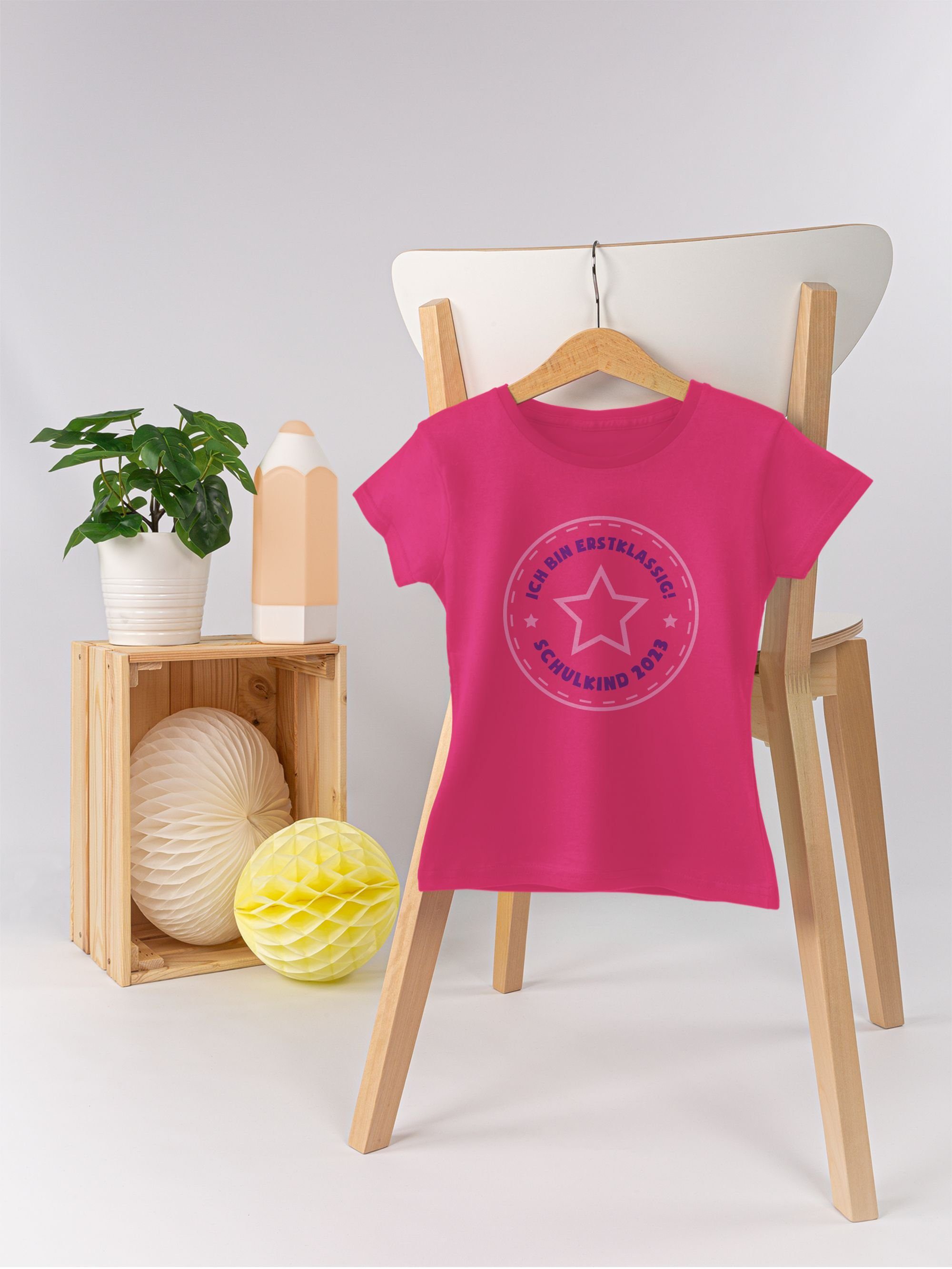 Mädchen Ich Schulkind Einschulung bin Fuchsia 2023 Shirtracer erstklassig rosa 2 T-Shirt Stern