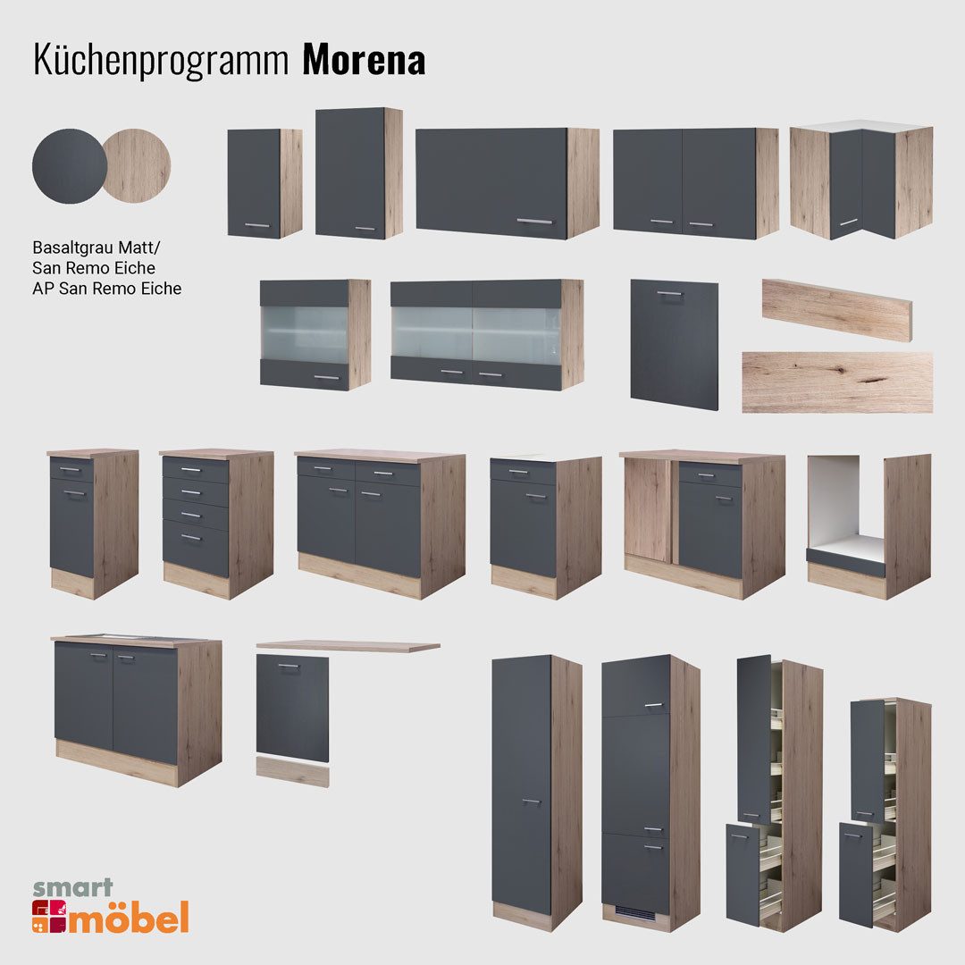 Flex-Well Spülenunterschrank Spülenunterschrank ohne Arbeitsplatte - 50 cm breit - Basaltgrau Matt