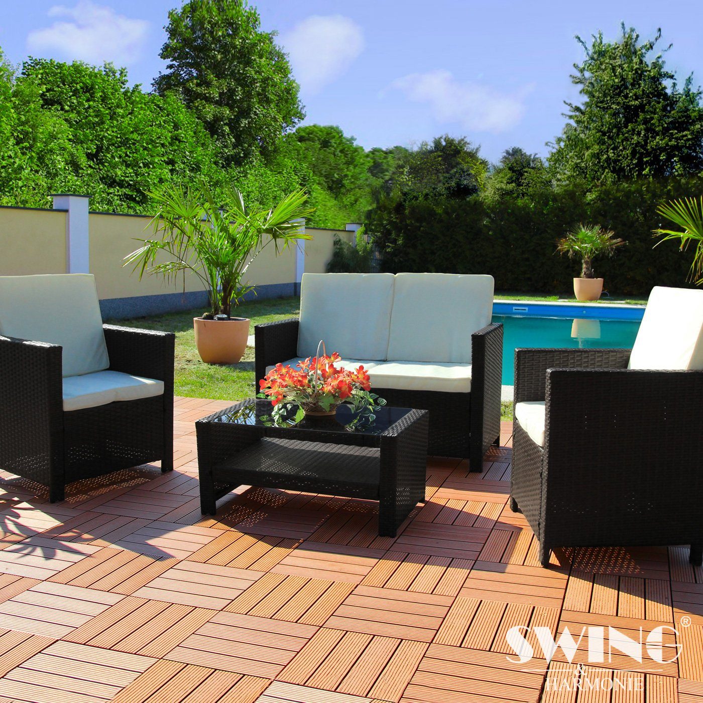 Swing&Harmonie Gartenlounge-Set Sitzgruppe Miami Rattan Sitzgarnitur für 4  Personen Gartenmöbel Set Polyrattan Sofa Lounge Garnitur