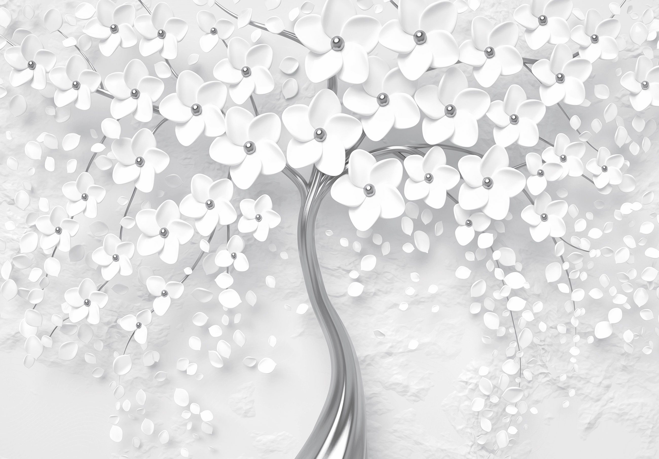 Wallarena Fototapete 3D EFFEKT Blumen Baum Silber Abstrakt Moderne Vlies Tapete für Wohnzimmer oder Schlafzimmer Vliestapete Wandtapete Motivtapete, Glatt, 3D-Optik, Vliestapete inklusive Kleister | Fototapeten