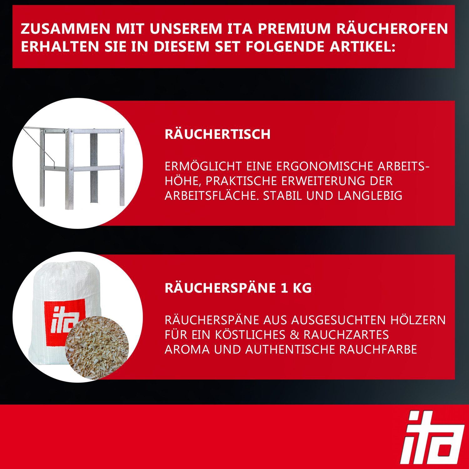 ITA Räucherofen Räucherofen 7012 - Premium Räucherschrank mit 3 Etagen, 1-St., Smoker mit passendem Räuchertisch mit erweiterbarer Ablage
