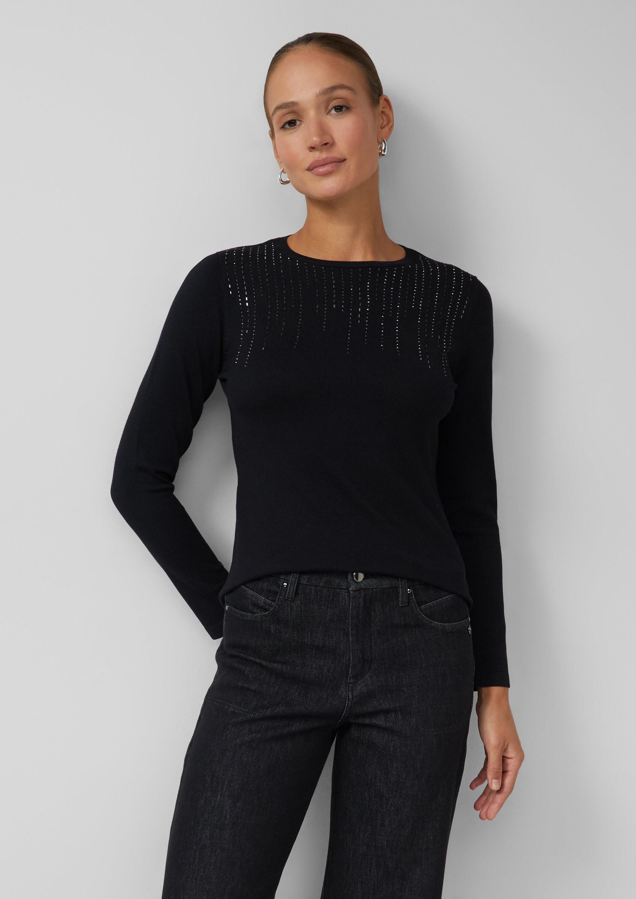 s.Oliver Longpullover Strickpullover Feinstrick-Pullover im Slim Fit mit Schmucksteinen