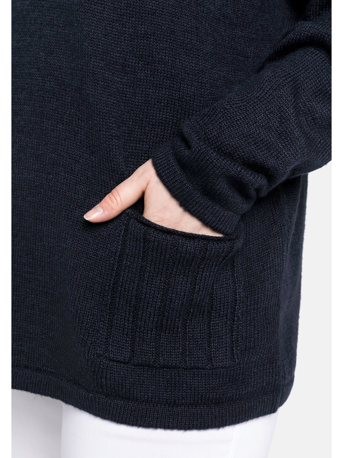 Damen Pullover Sheego V-Ausschnitt-Pullover Pullover mit aufgesetzten Taschen