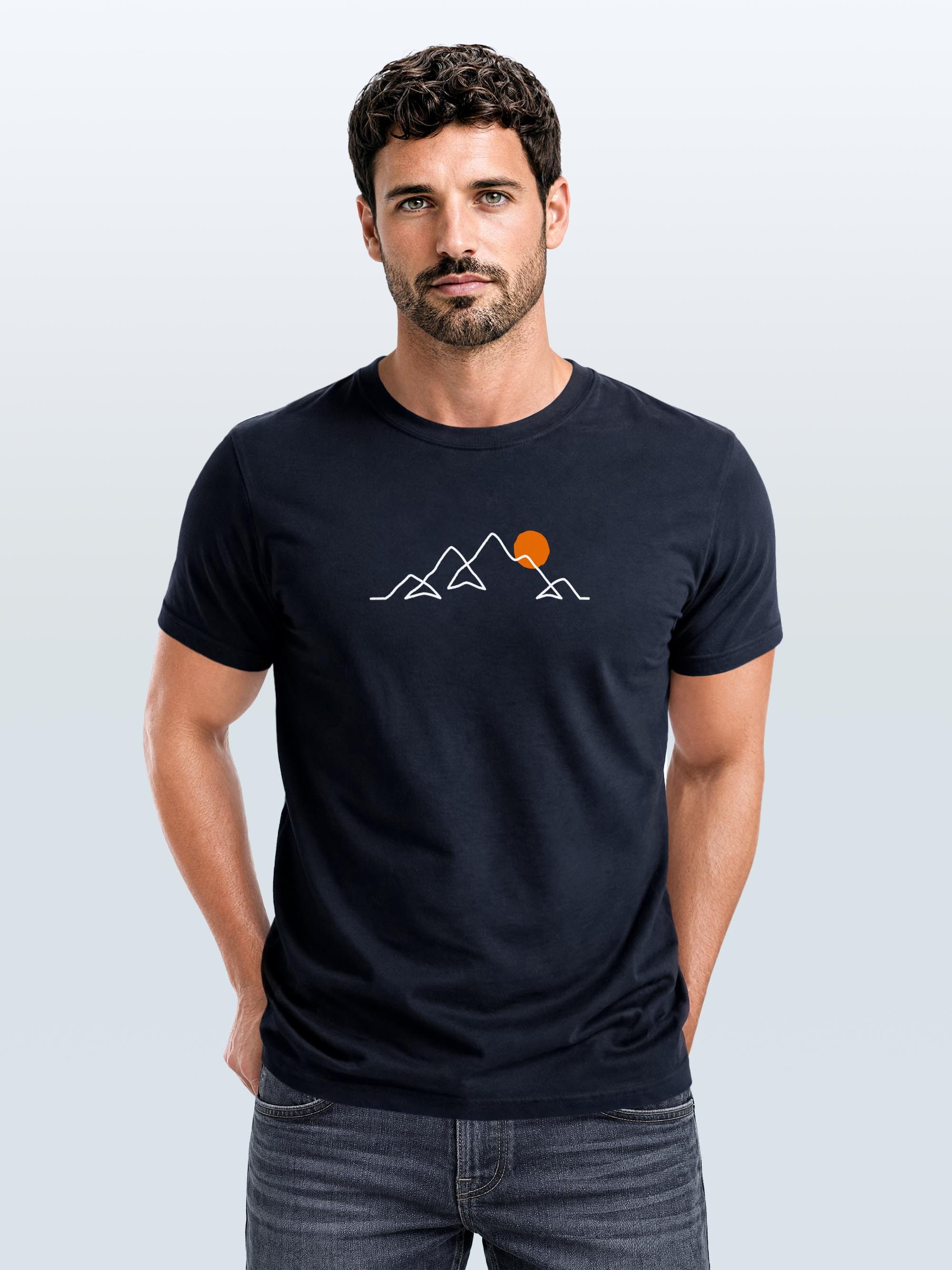 Neverless Print-Shirt Herren T-Shirt Frontprint Line-Art Berge Wandern Natur Outdoor mit Print