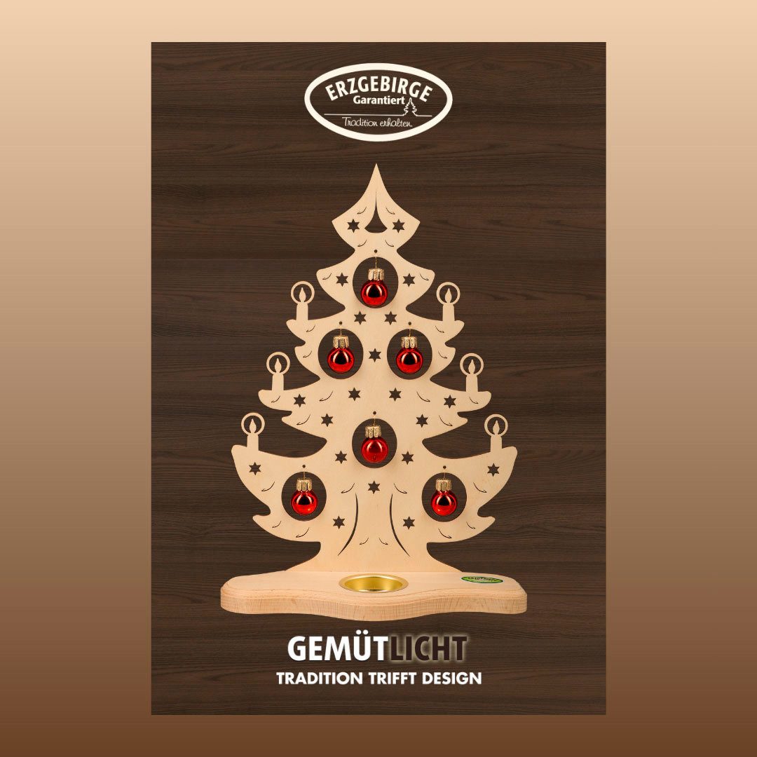 Weigla Teelichthalter Weihnachtsbaum mit roten Kugeln, NATUR, Made in Germa günstig online kaufen