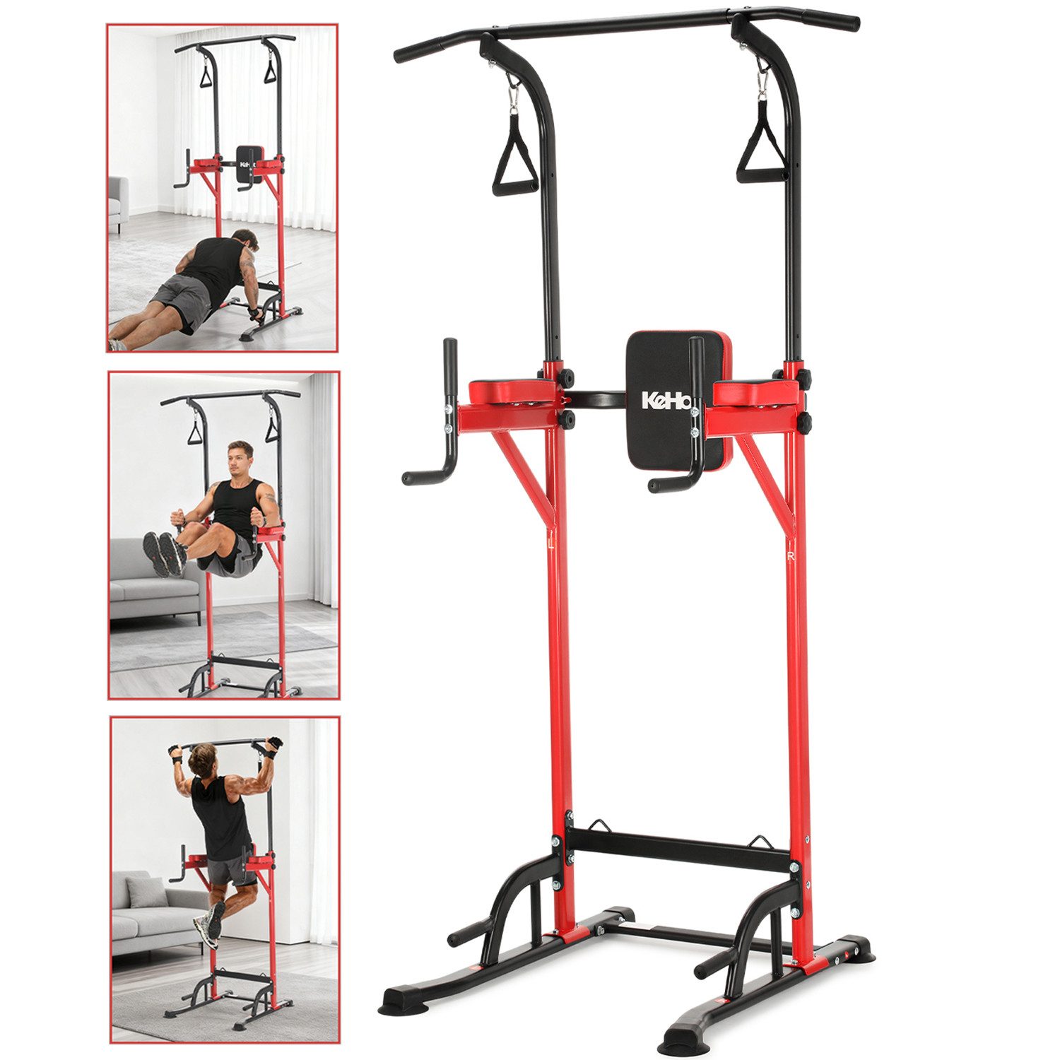 kehot Kraftstation Höhenverstellbare Klimmzugstation – Power Tower für Zuhause, (Multifunktionale Fitness-Station mit Dip-Bar und Rückenpolster, Kraftstation aus Stahlrohr für Klimmzüge, Dips & Core-Training), Pull-Up & Dip Station 190–230 cm Höhenverstellbar fürs Home-Gym