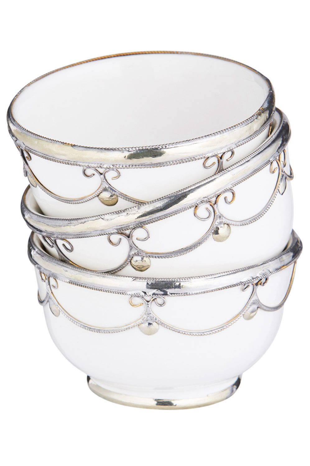 Marrakesch Orient & Mediterran Interior Dipschale Set da 3 ciotole Miranda in ceramica, gusto orientale, bianche 11 cm, Keramik, (3er Set, 3-tlg), Handarbeit