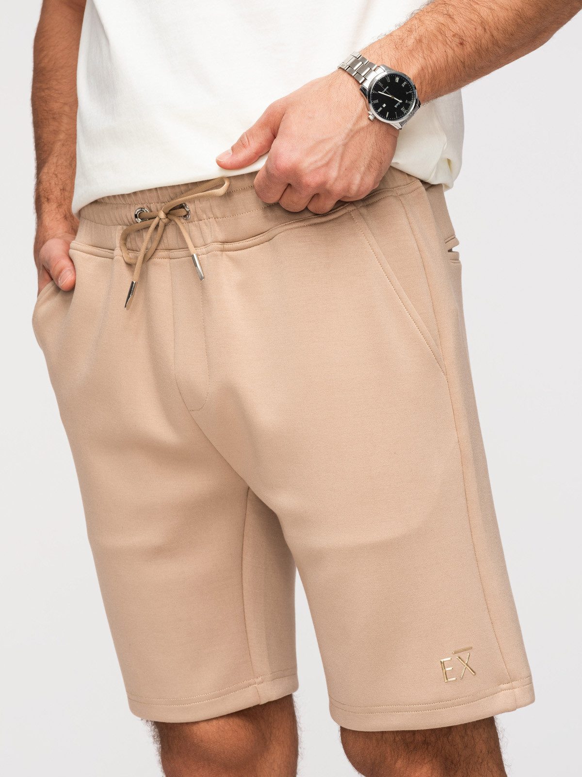 Sweatshorts Herren Sweatshorts Regular Fit Elastischer Bund Beige S