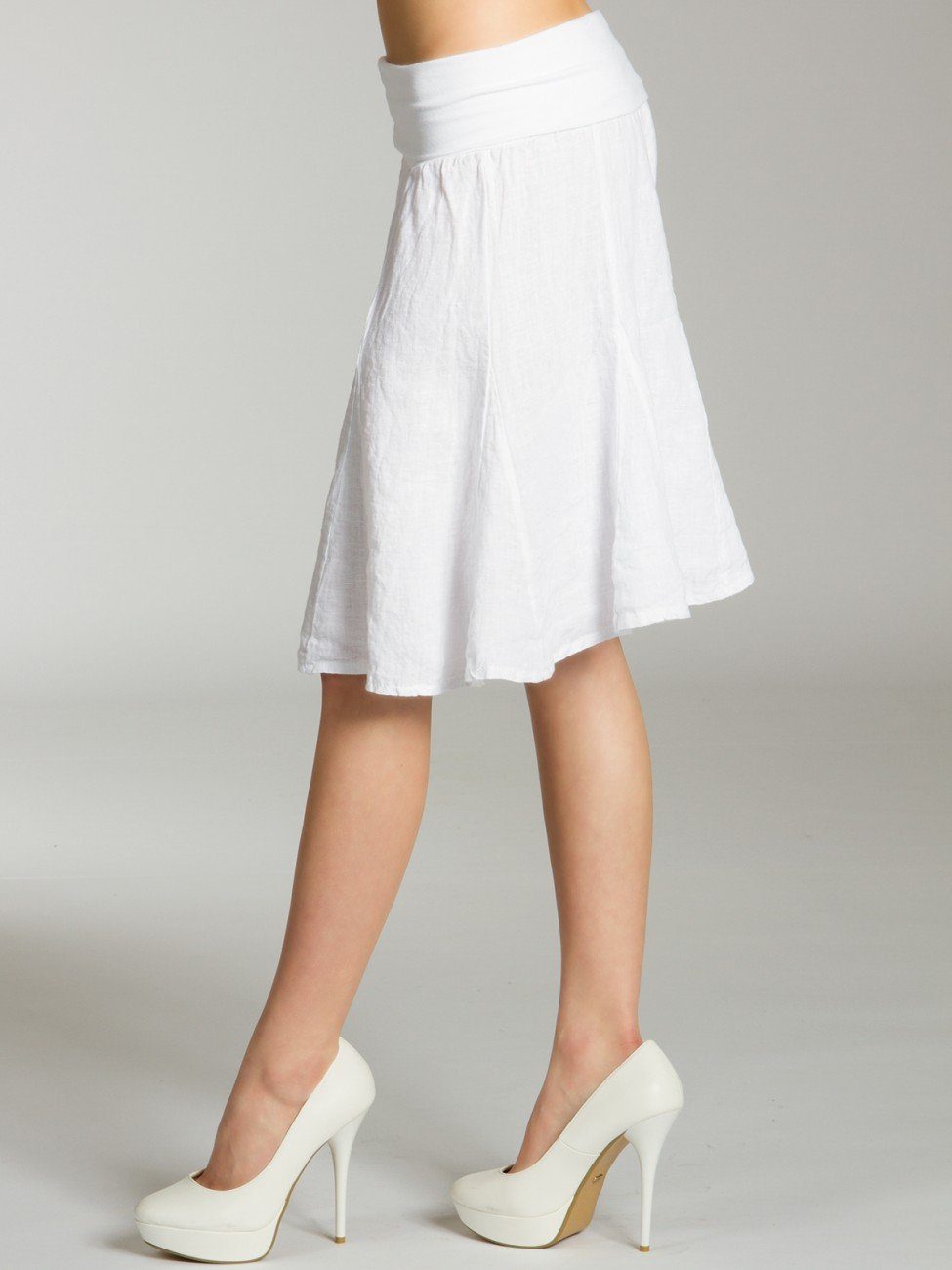 Caspar Faltenrock RO014 Damen Midi Leinenrock knielang mit figurfreundlichem Stretch Bund - Made in Italy