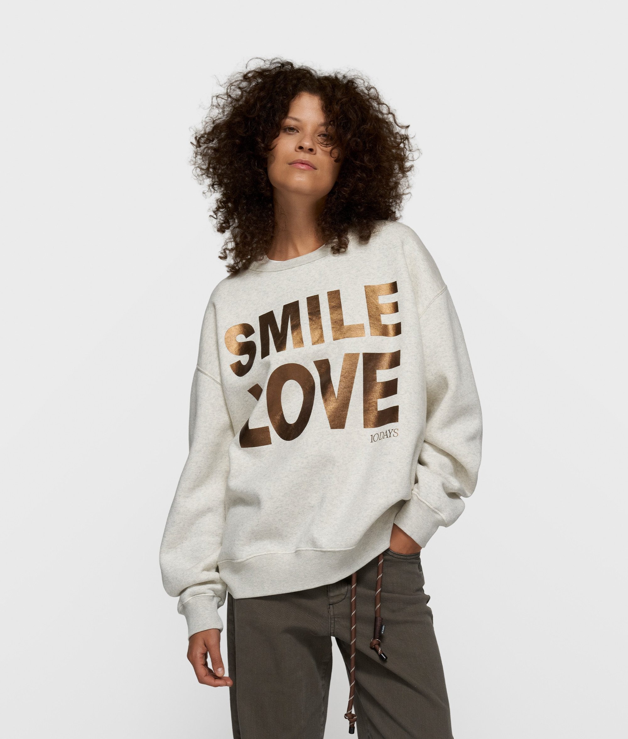 10DAYS Rundhalspullover statement sweater smile love