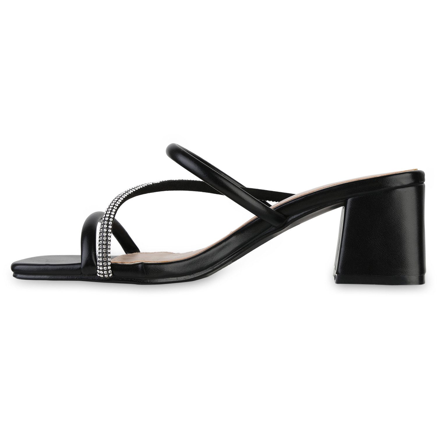 VAN HILL 841540 Sandalette Damen Pantoletten Sandaletten Strass Blockabsatz günstig online kaufen