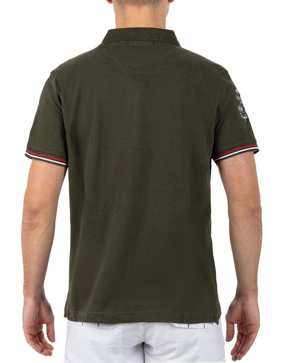 T-Shirt Aufnähern Khaki und Poloshirt Kragen bakidney mit (1-tlg) Geographical Kurzarm Men Norway