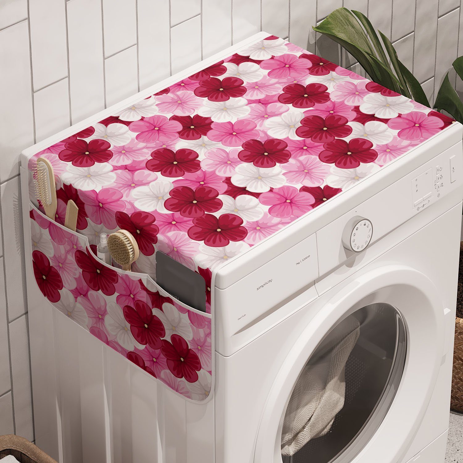 Abakuhaus Badorganizer Anti-Rutsch-Stoffabdeckung für Waschmaschine und Trockner, Blumen Blossom Malve Blume
