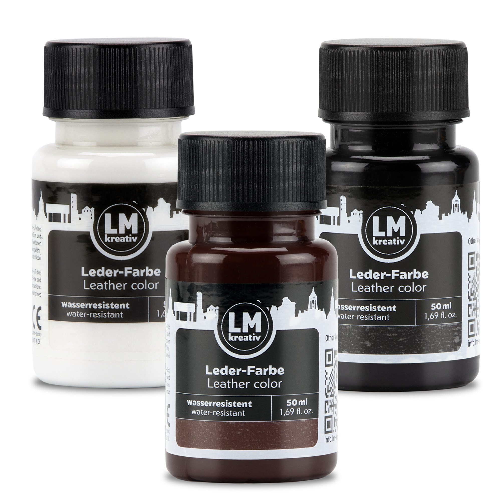 LM-Kreativ Bastelfarbe Lederfarben-Set zum Färben & Auffrischen von Leder & Kunstleder, Farbset für Leder & Kunstleder, deckend, flexibel, mischbar