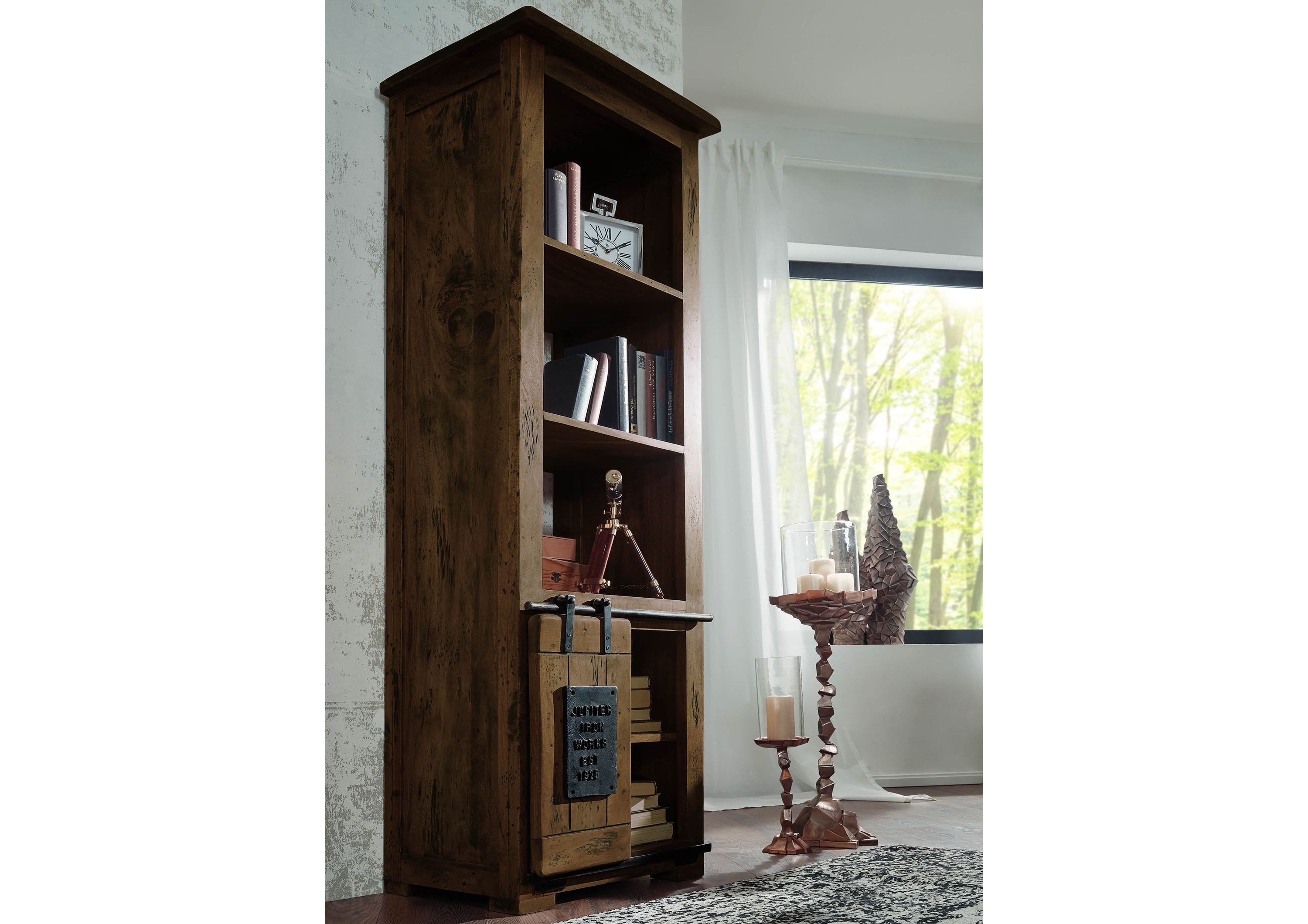 Massivmoebel24 Bücherregal RAILWAY, Bücherregal Mango 60x45x180 braun lackiert RAILWAY #404