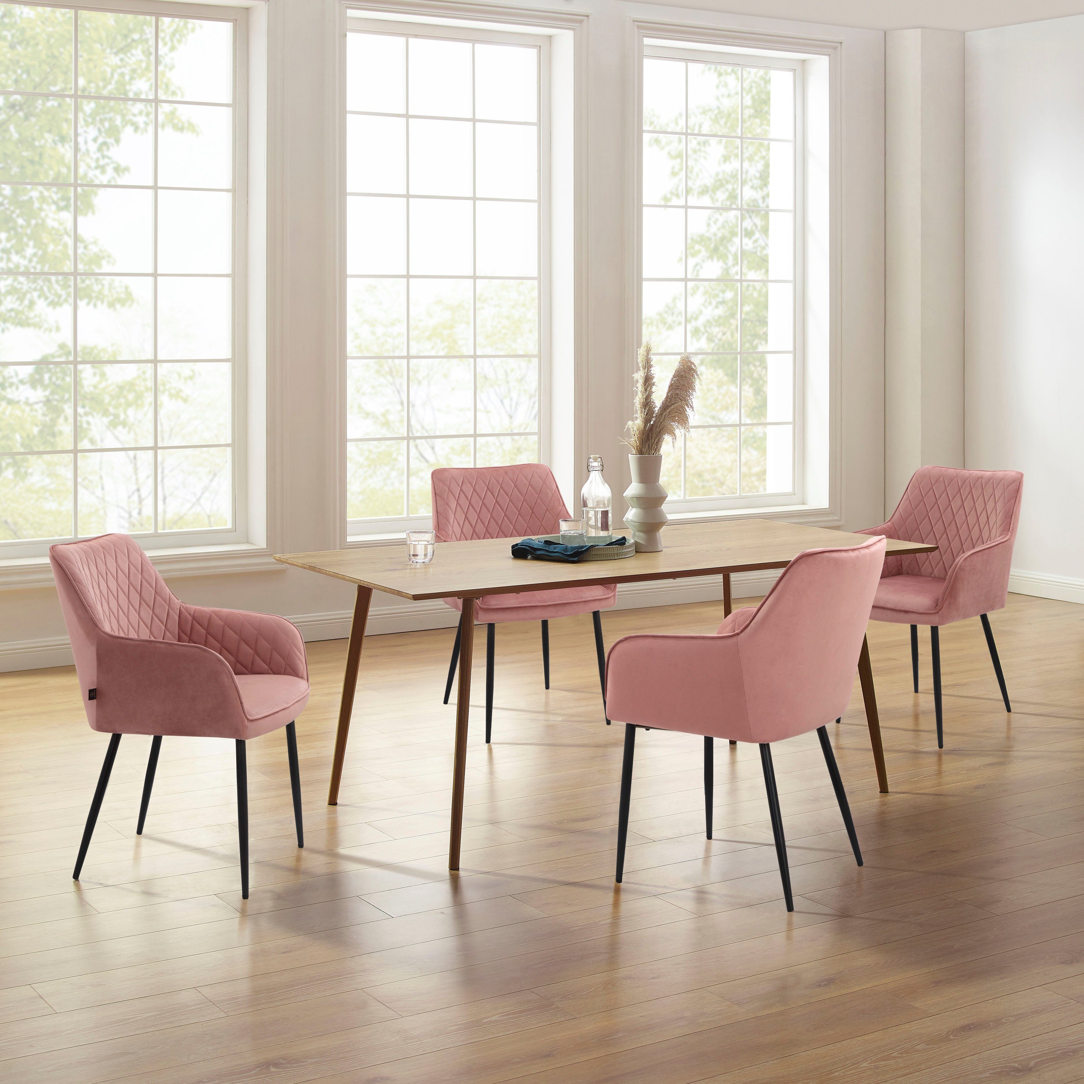 rosa in 50cm und Rücken Sitz | rosa/schwarz gepolstert, (2 mit St), Sitzhöhe Montmerle Leonique Velourstoff Armlehnstuhl Steppung,