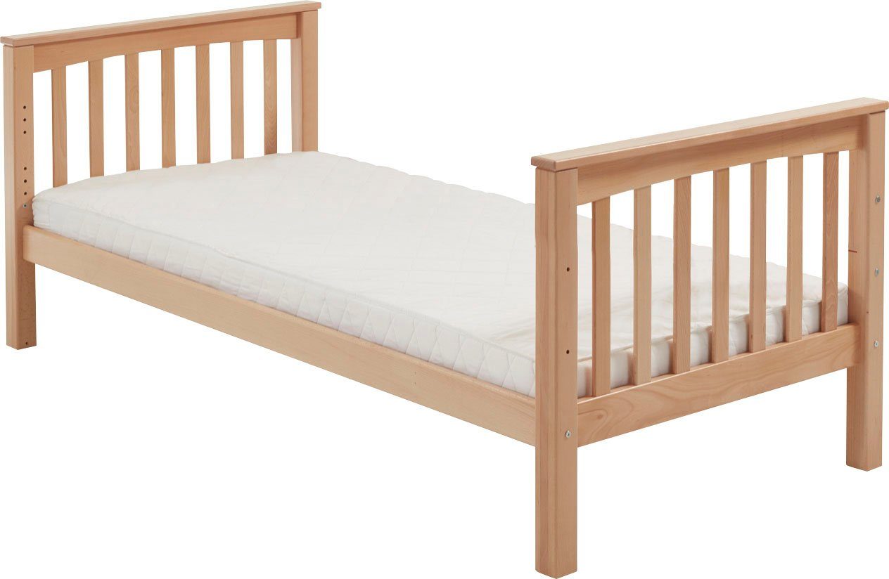 massiv natur Einzelbett Buche Jugendbett lackiert mit Buche Kick, Rolllattenrost, Relita