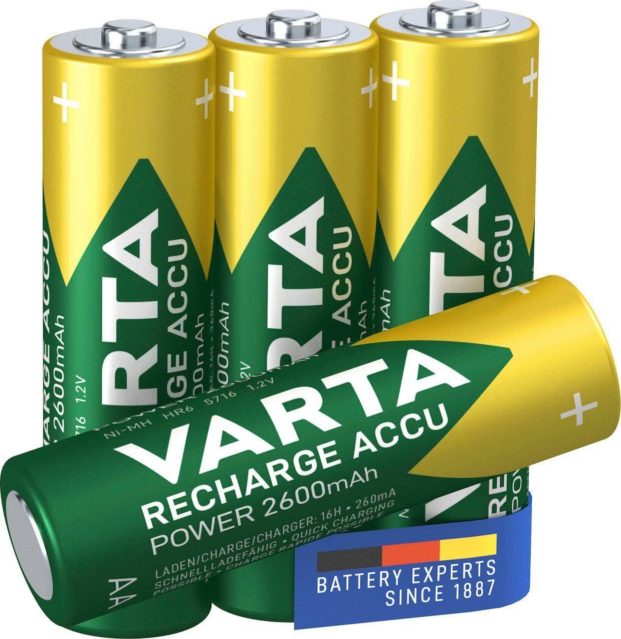 VARTA Akkus AA 2600 mAh, wiederaufladbar, vorgeladen, 4 Stück, Ni-MH ohne Akku