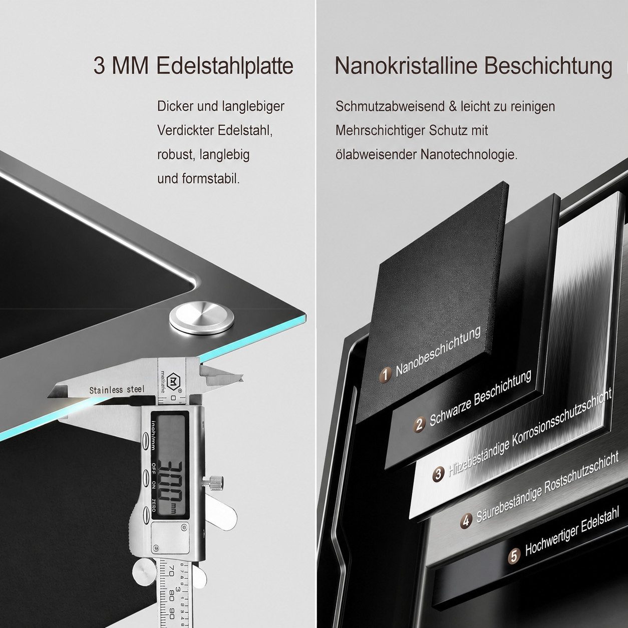 Faizee Home Edelstahlspüle Faizee Home Edelstahlspüle Premium, Wasserfall Armatur Set