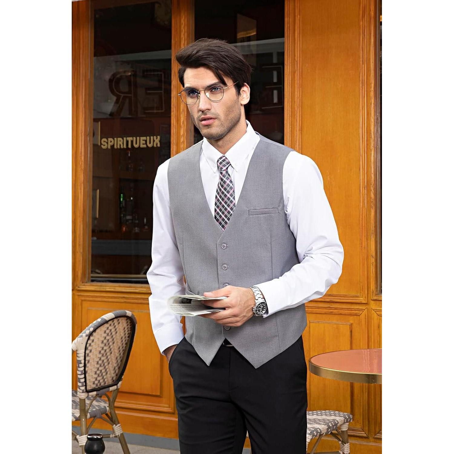 LuxusKollektion Krawatte Weste Herren Hochzeit Party Baumwolle Einfarbig 3XL Hellgrau