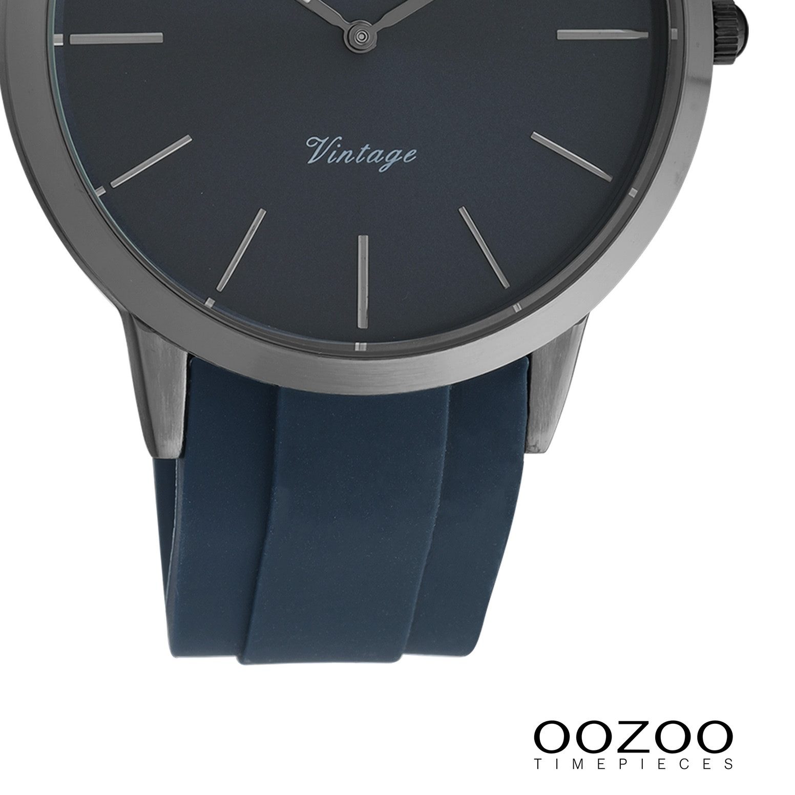 OOZOO Quarzuhr Oozoo Damen Armbanduhr Vintage Series, (Analoguhr), Damenuhr rund, groß (ca. 42mm), Silikonarmband dunkelblau, Fashion