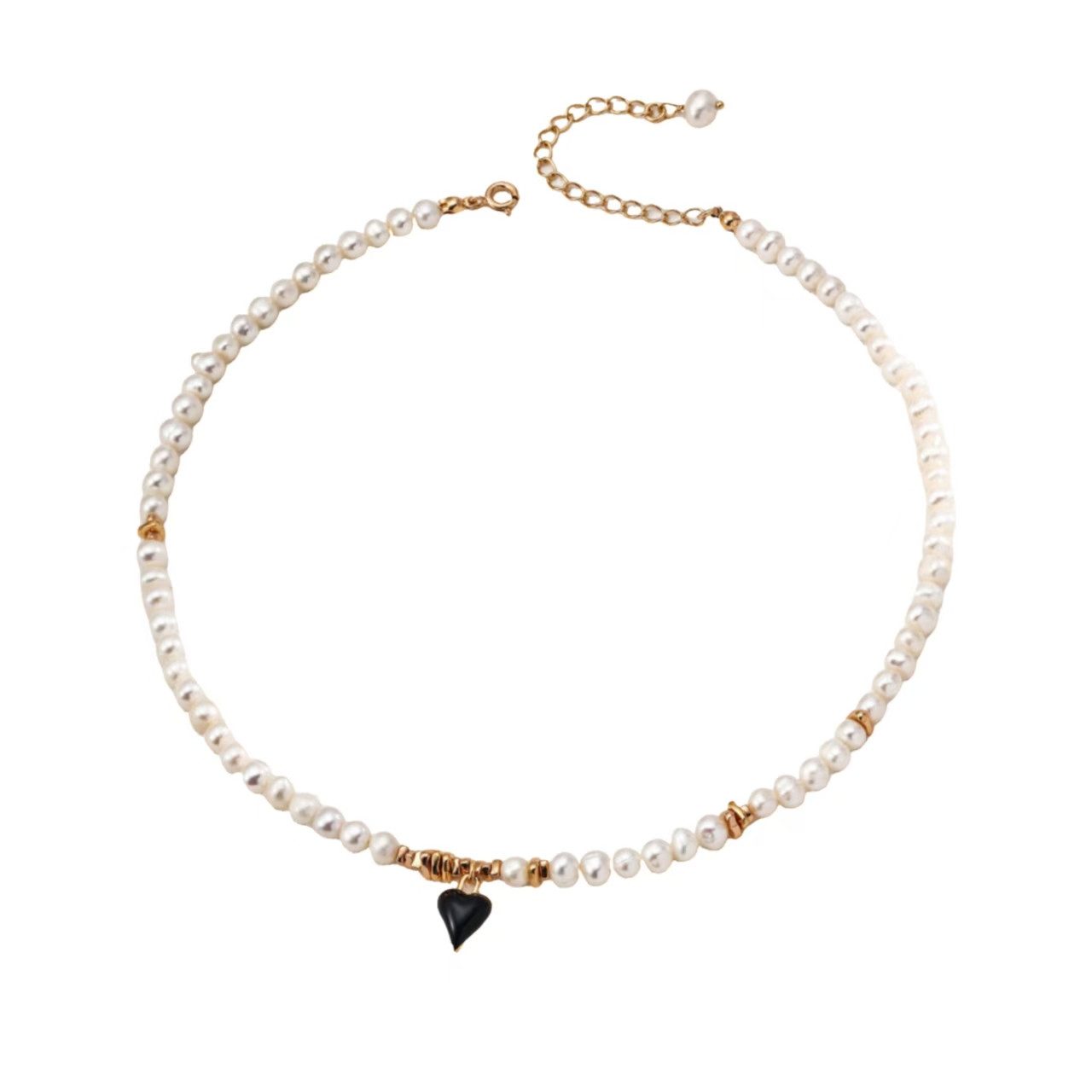Kette mit Anhänger Damen 925 Silber Halskette, Perlenkette, Herz Anhänger,18K Vergoldet
