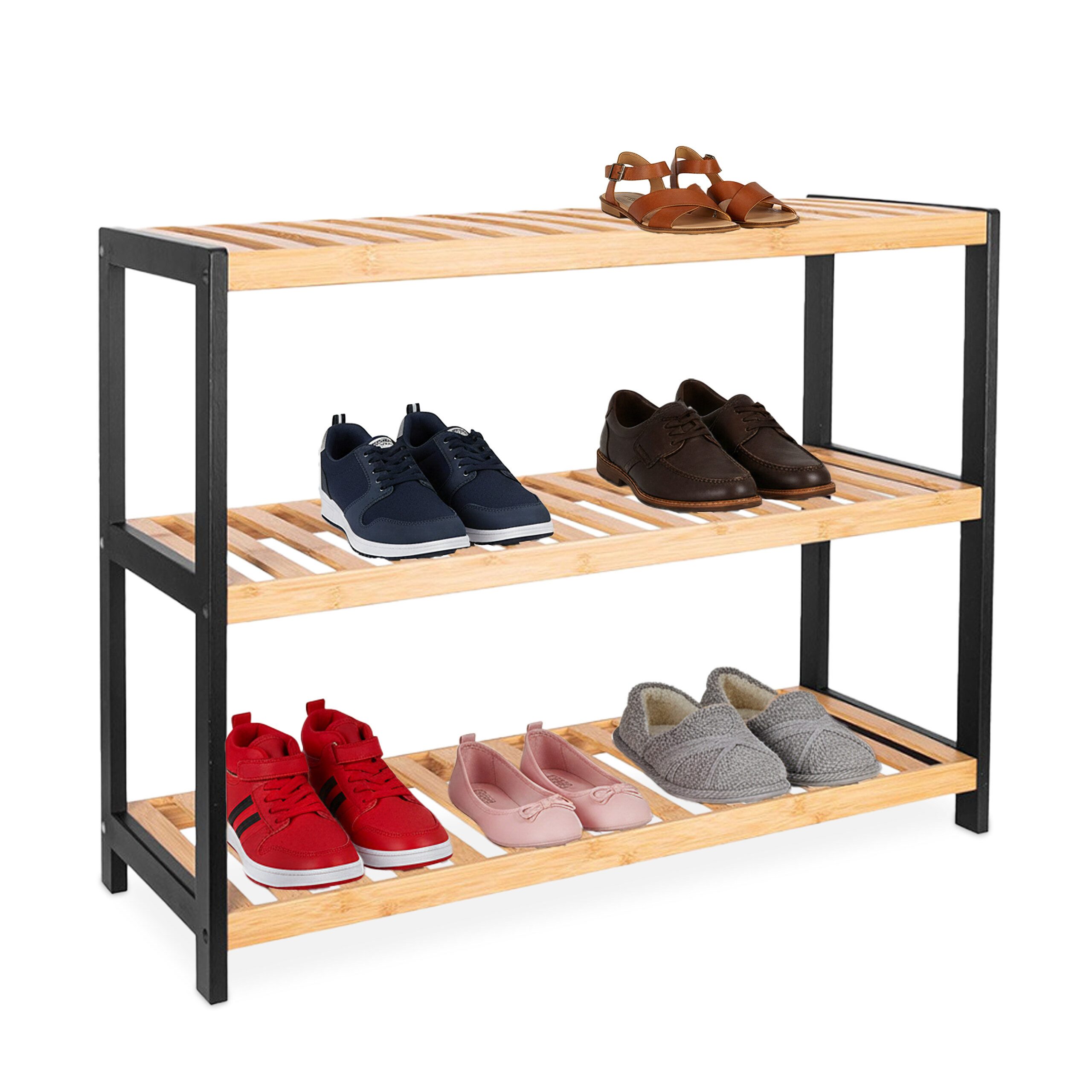 relaxdays Schuhregal aus Bambus, Natur-Schwarz günstig online kaufen